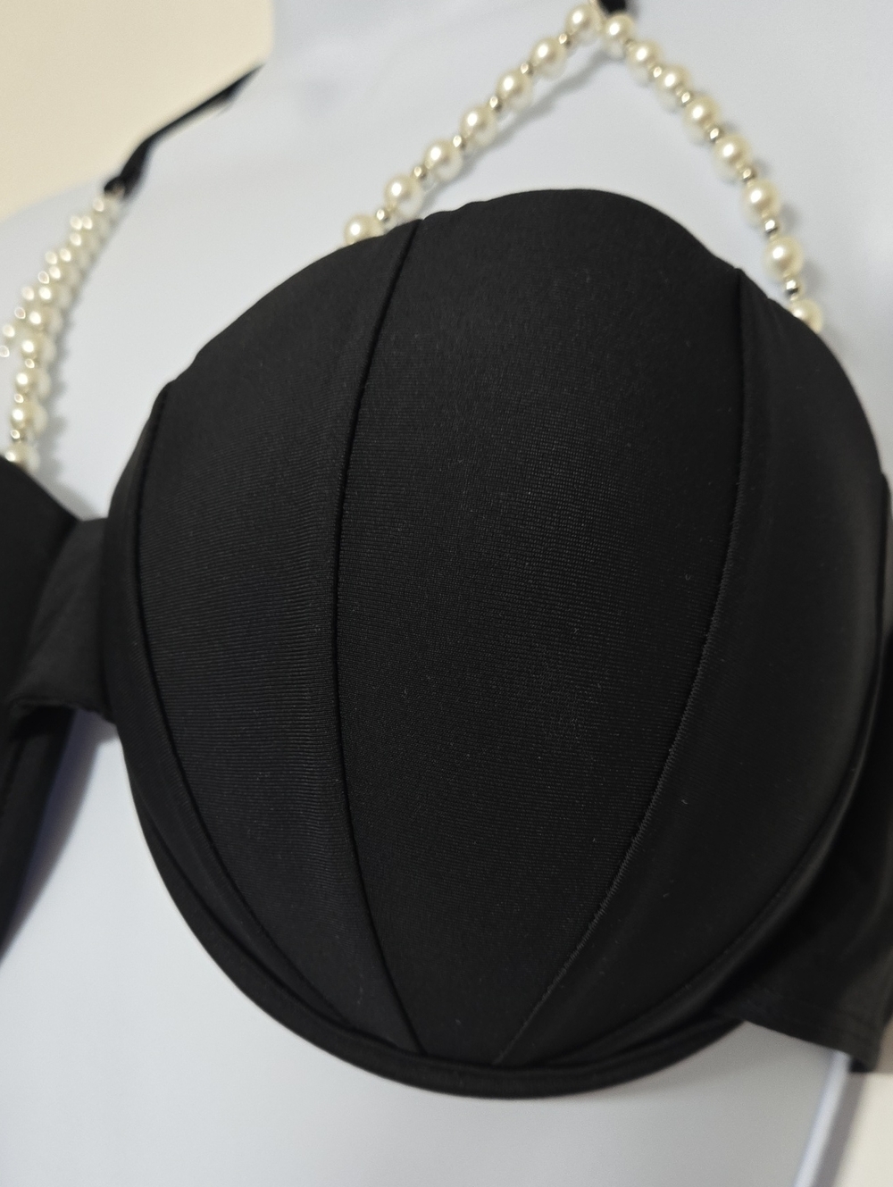 Black Pearl-strap Shell Bikini Top - Women Swim XXL - Picture 4 of 6